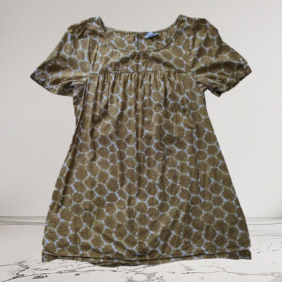 Mimi Maternity Gold White Ruffle Short Sleeve Cotton Scoop Neck Blouse Large Top - Picture 1 of 7